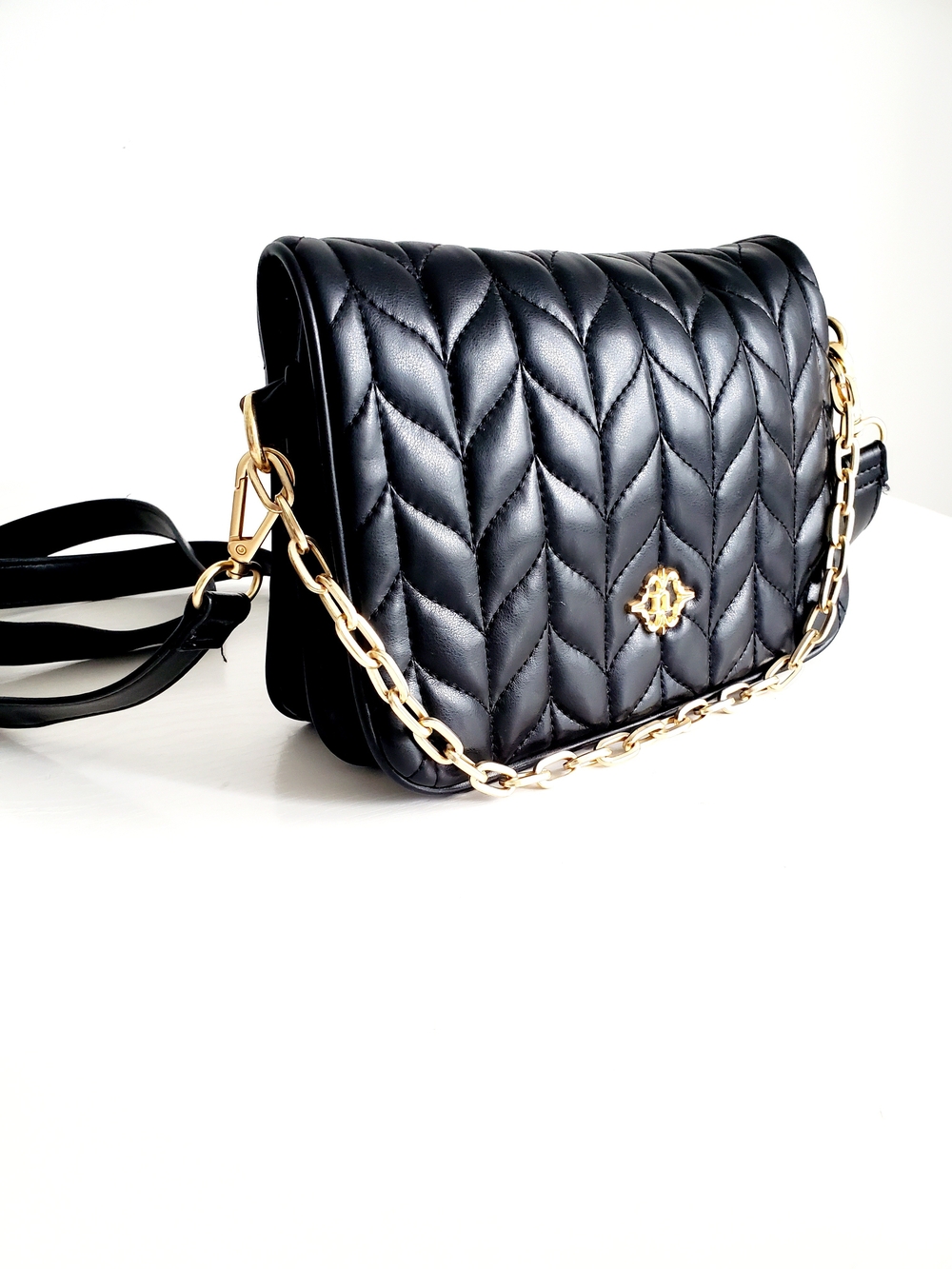Nanette Lepore Black Quilted Shoulder Bag with Gold Chain